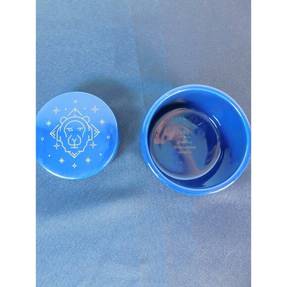Leo Zodiac Trinket Box Blue Glass Astrological Lion Star Sign Jewelry Dish Gift - Picture 6 of 8